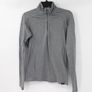 patagonia sweatshirt men's small 1/4 zip base layer gray striped stretch thermal